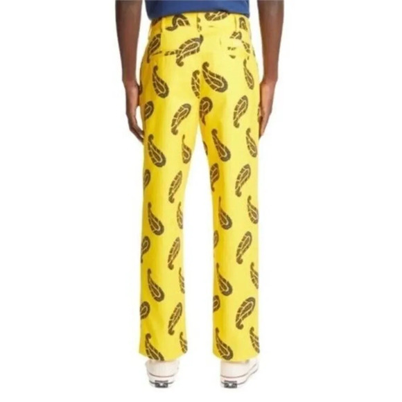 Noah NWT Floral Paisley Pleated Chino Pants Trousers Yellow SIZE 32 Mens - Picture 2 of 10